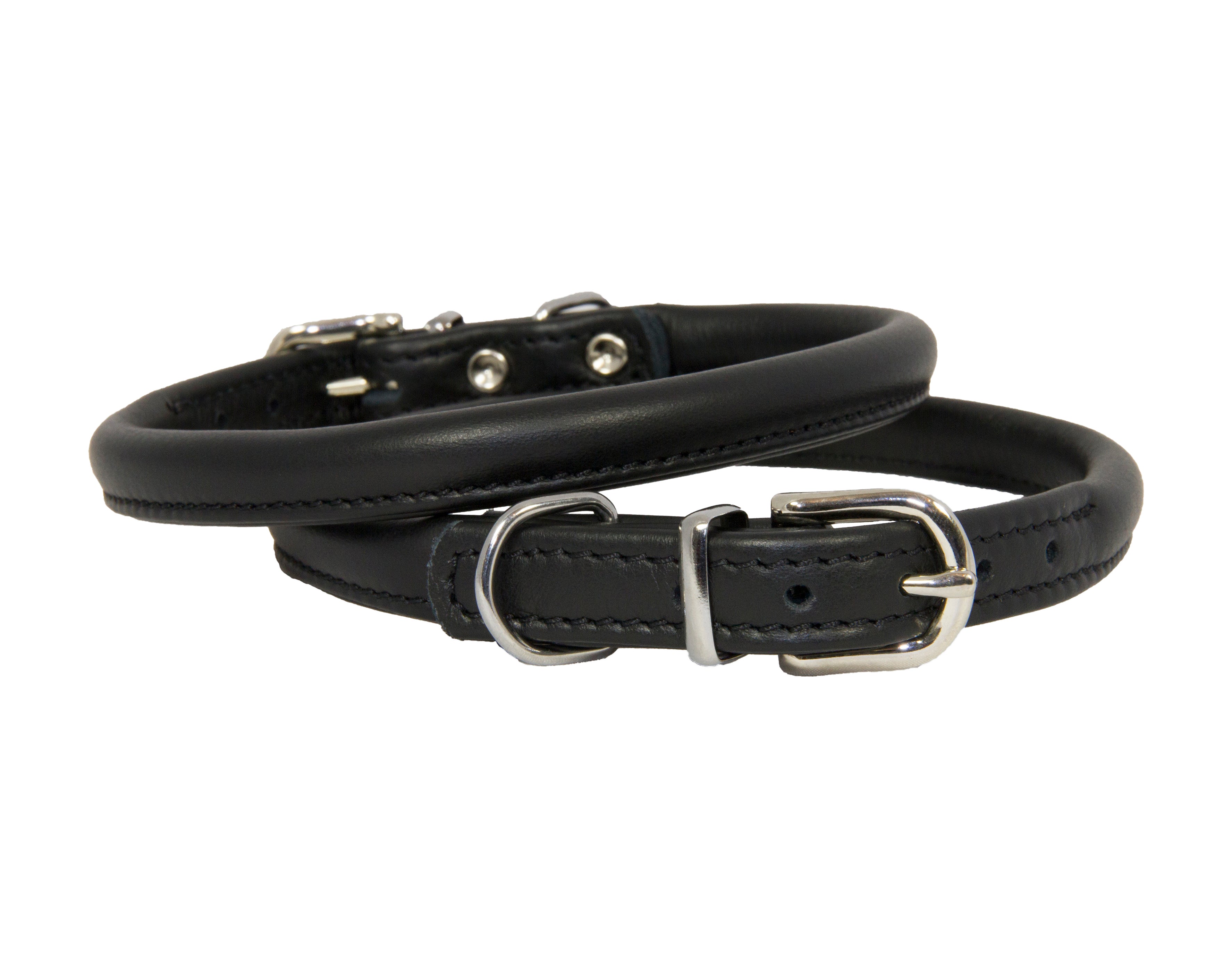 Black rolled 2025 leather dog collar