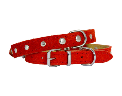 suede leather dog collar in red