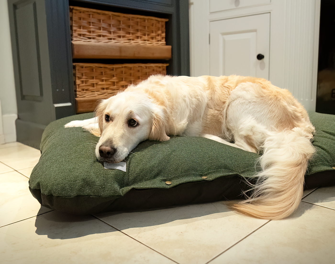 Flat Cushion Modern Tweed Pine Green