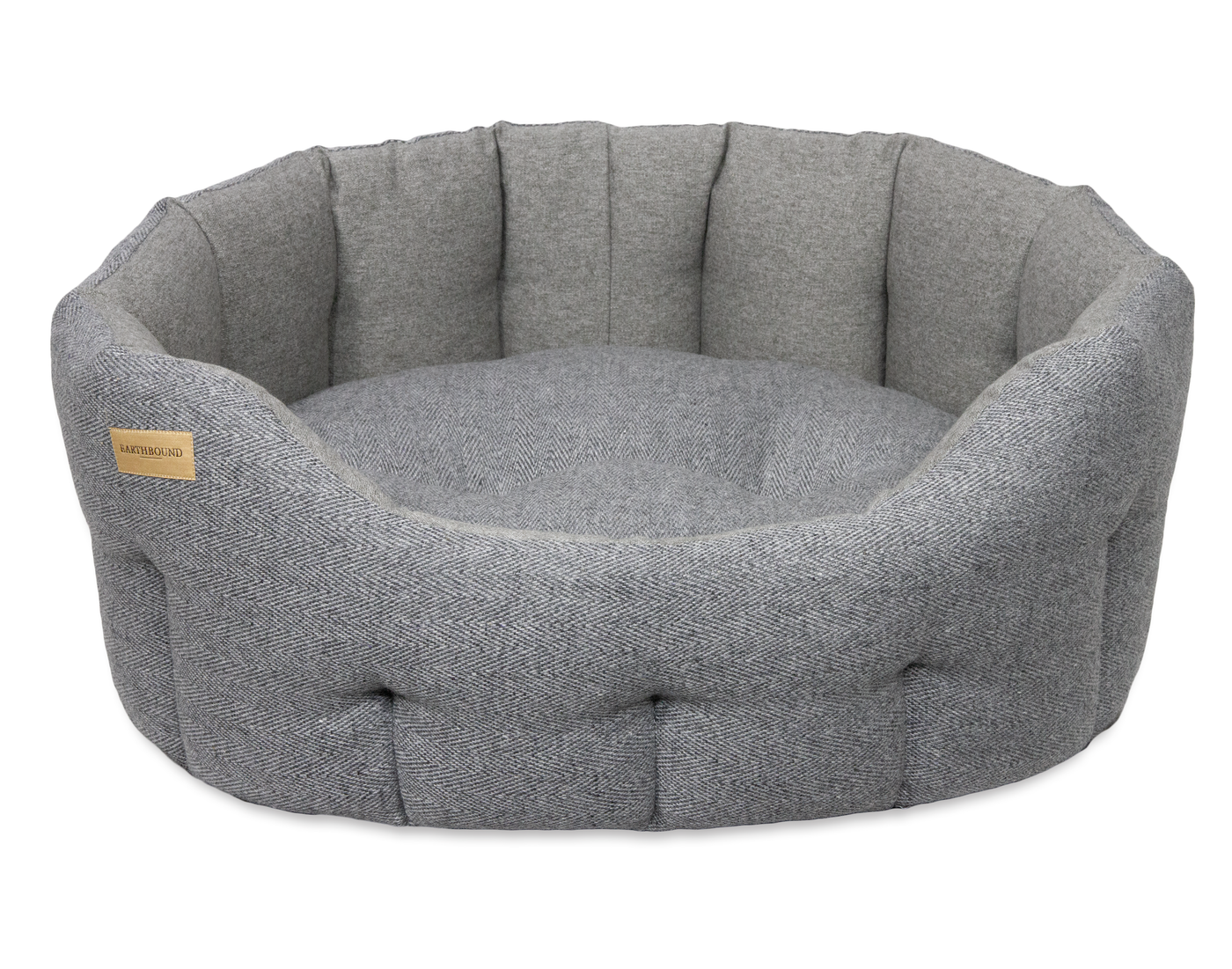 Round Traditional Tweed Bed Steel Grey