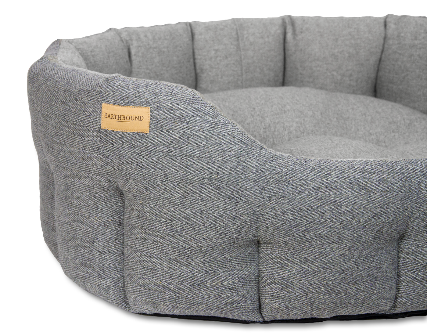 Round Traditional Tweed Bed Steel Grey