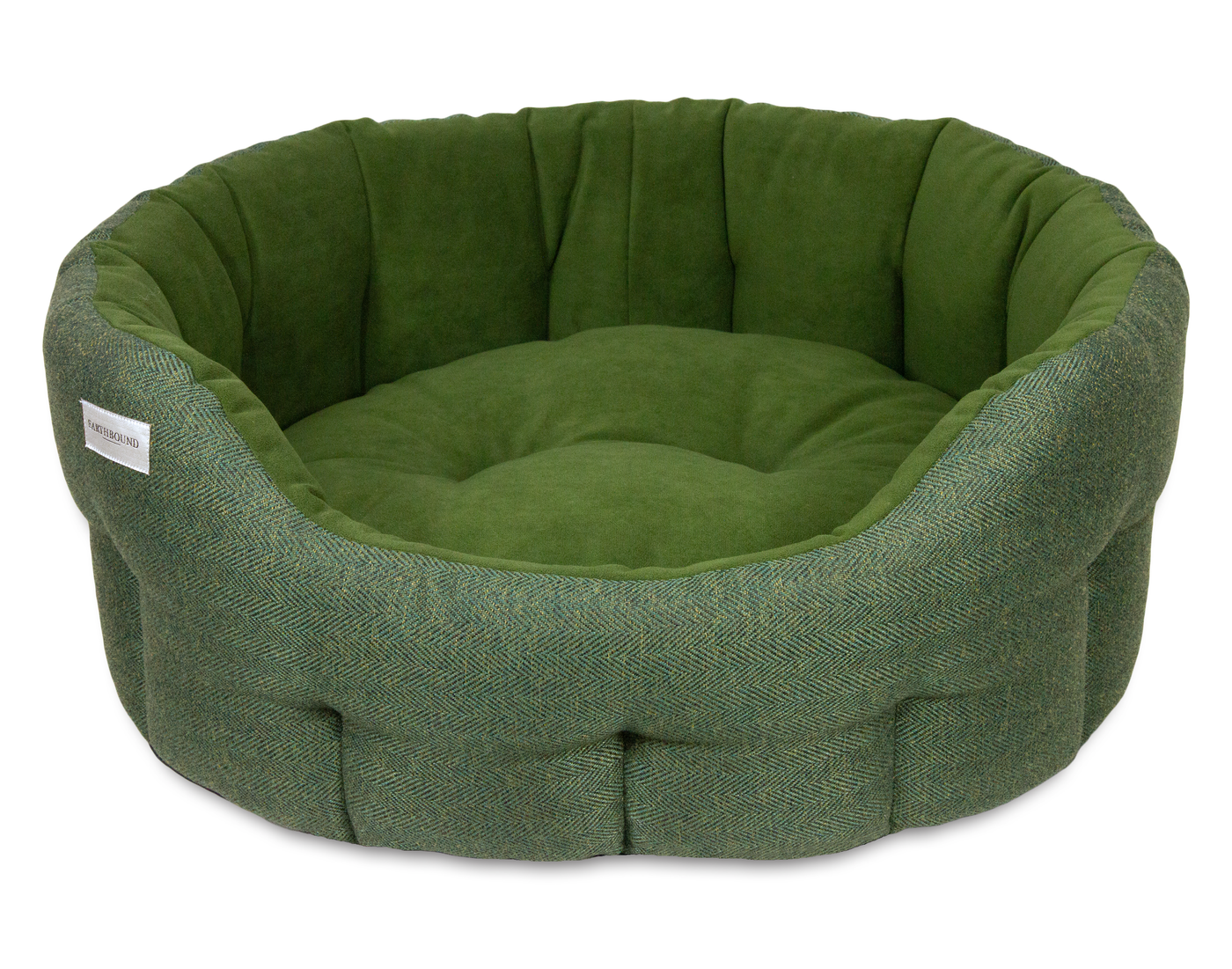 Round Modern Tweed Bed Pine Green