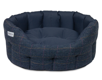 Round Traditional Tweed & Waterproof Bed Midnight Blue