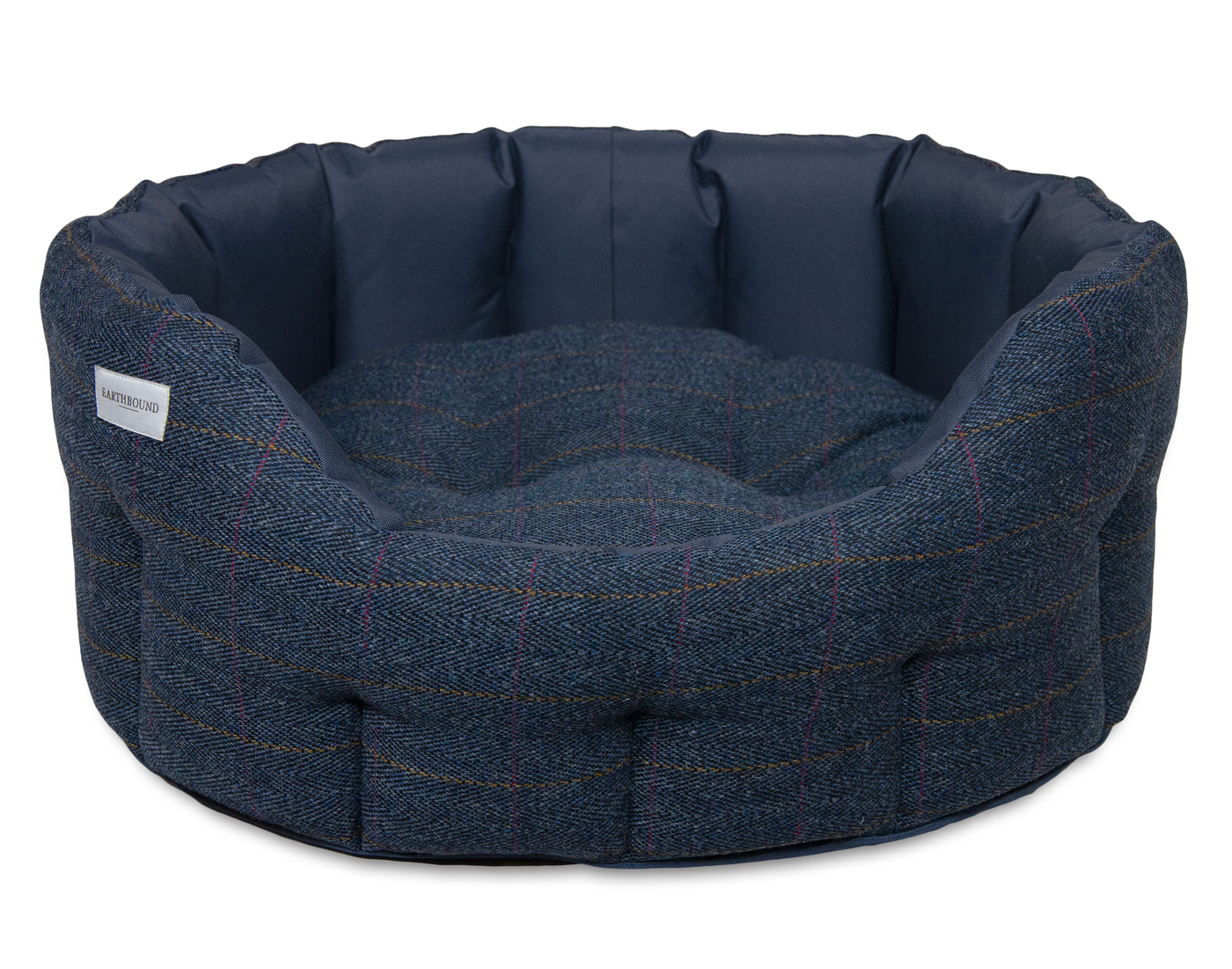 Round Traditional Tweed & Waterproof Bed Midnight Blue