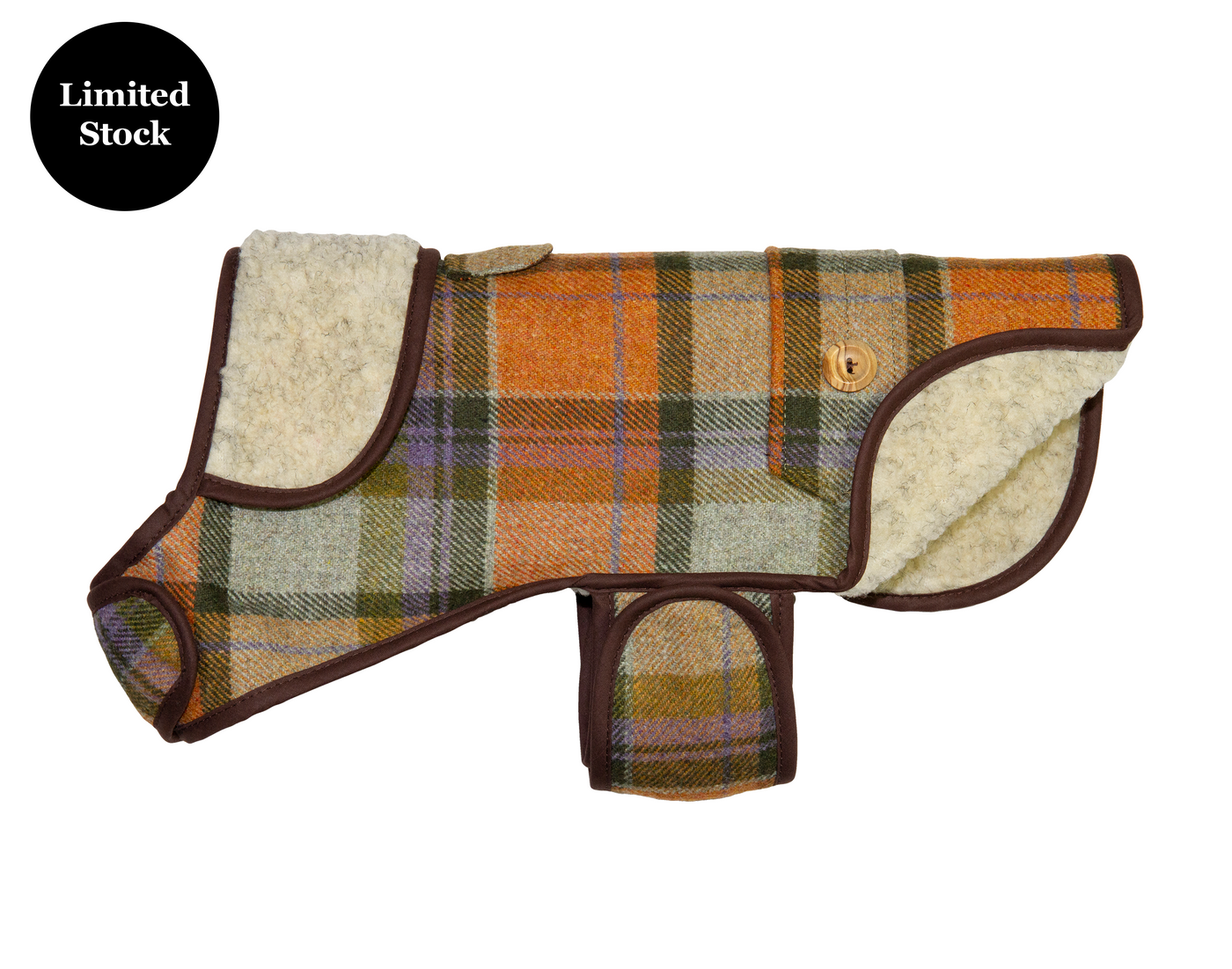 Traditional Tweed Sherpa Dog Coat Orange Check