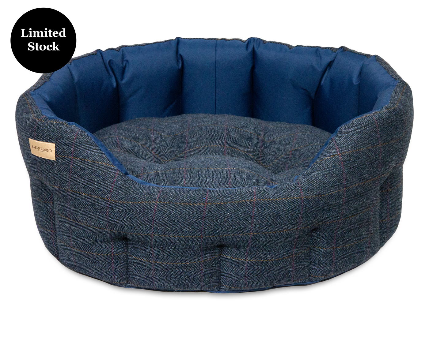 Round Traditional Tweed & Waterproof Bed Navy