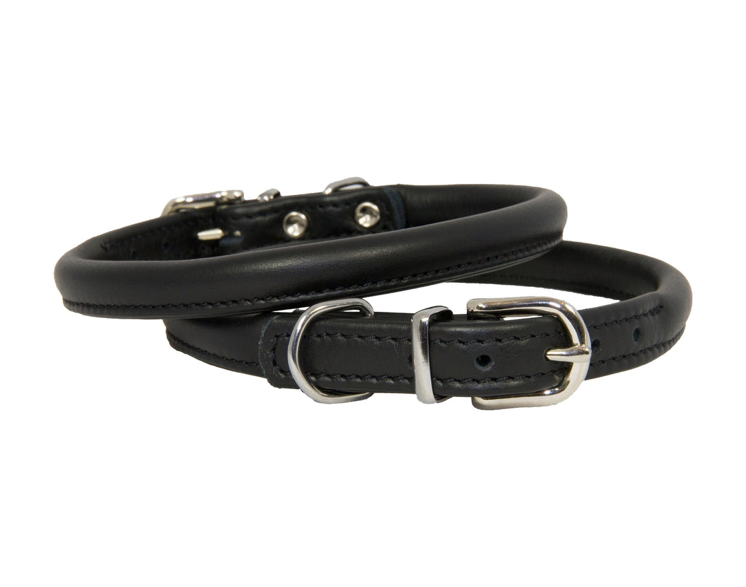 Black rolled leather dog collar best sale